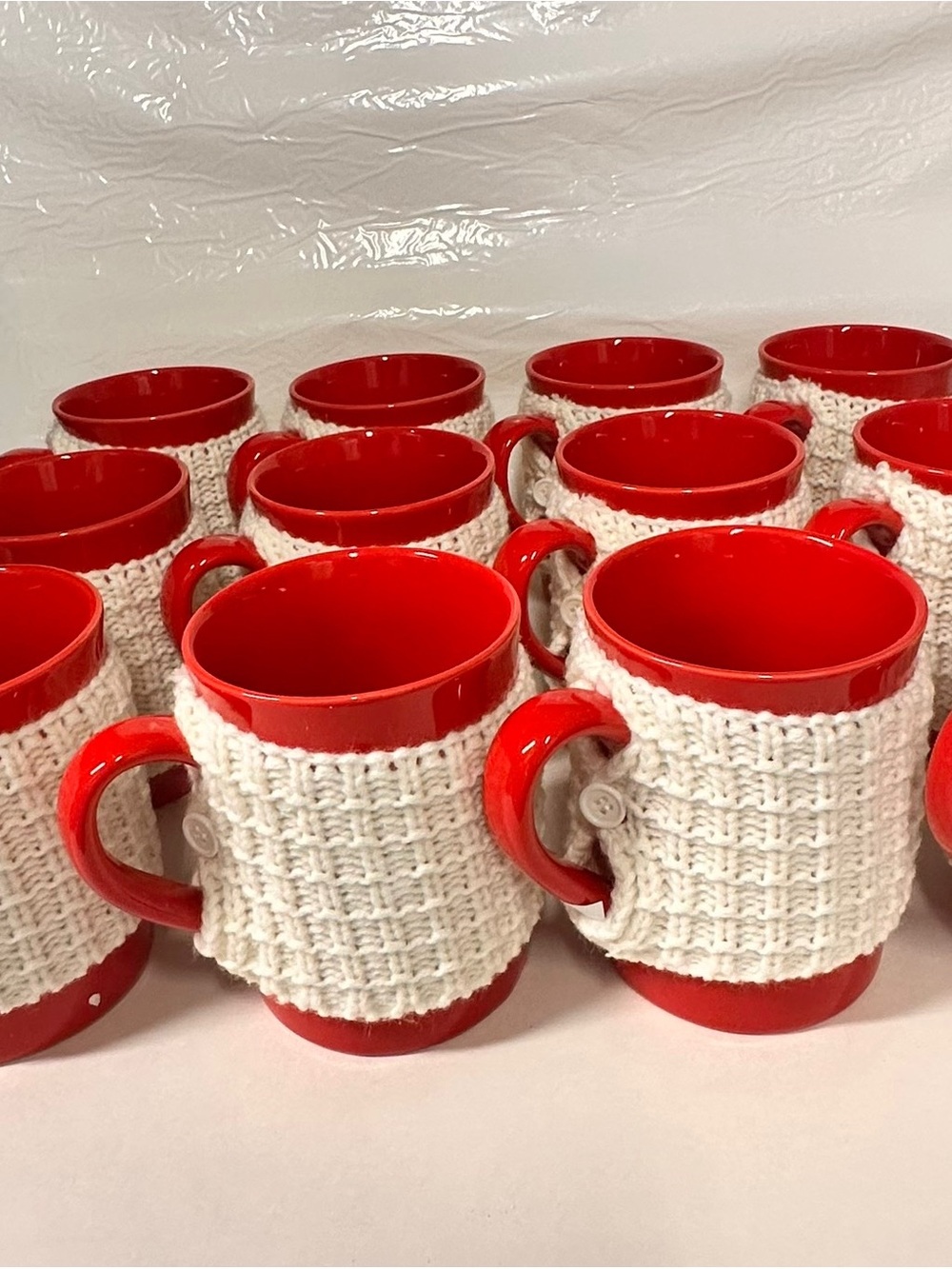 Threshold Red Ceramic Coffee Mugs with Removable Knit Sweater - Set Of 12
